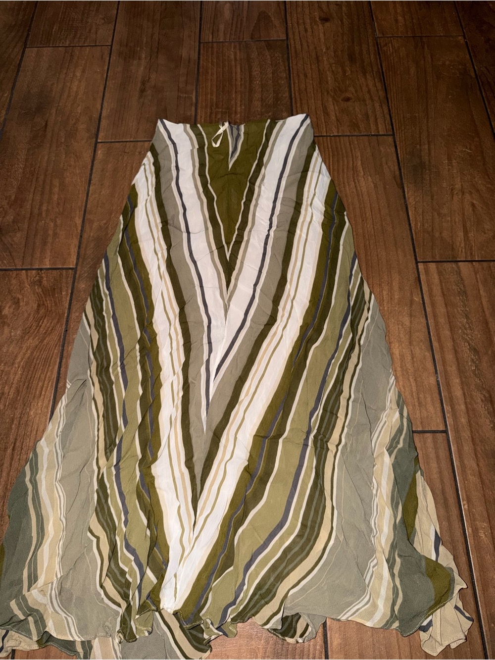 Striped Olive & Cream Maxi Skirt